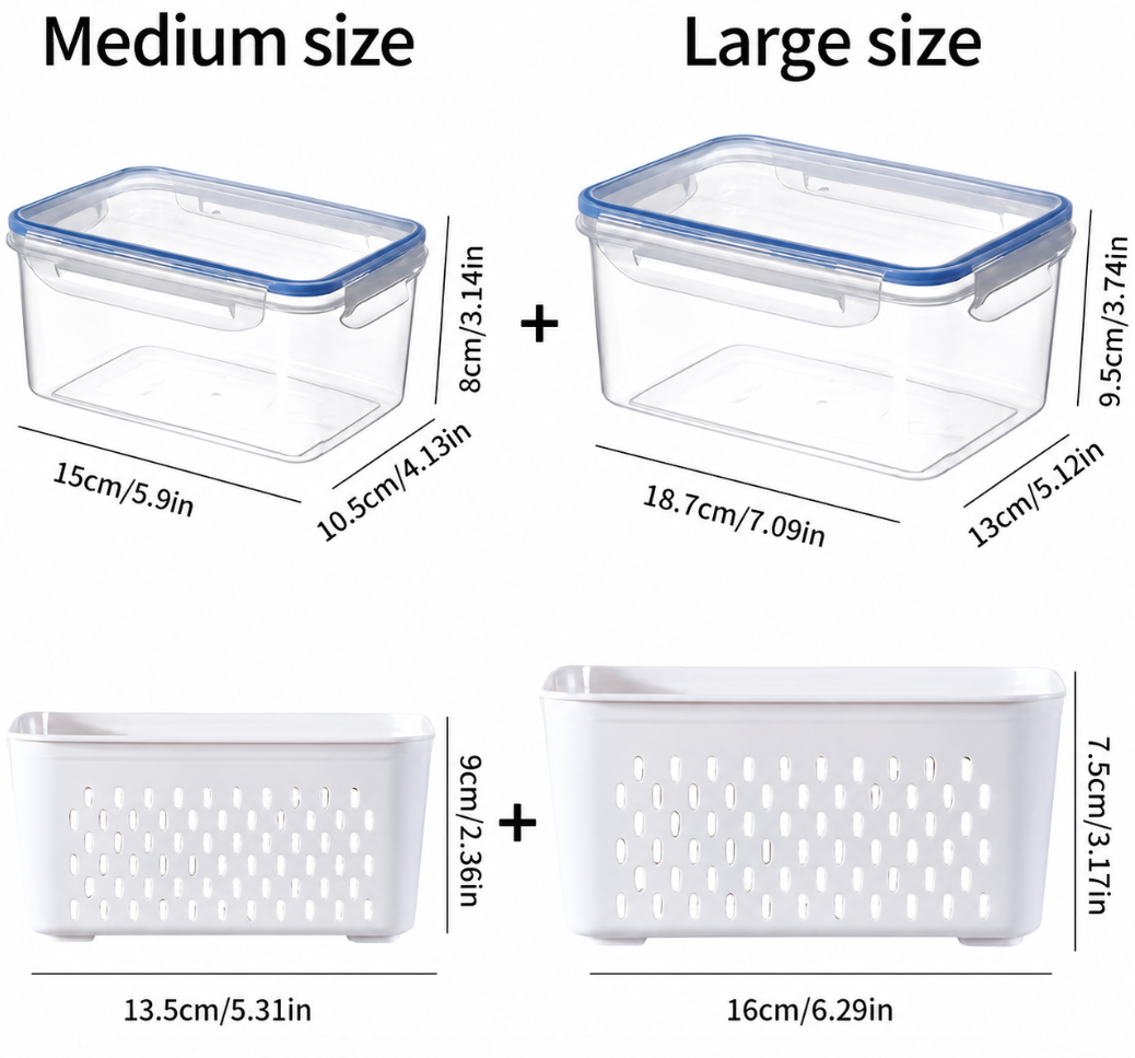 Fruit Storage Containers with Colander Lids (4-Pack) – Fridge Organizer & Fresh Produce Keeper
