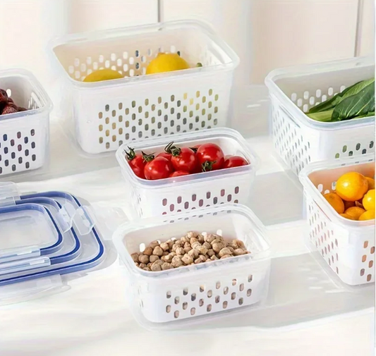 Fruit Storage Containers with Colander Lids (4-Pack) – Fridge Organizer & Fresh Produce Keeper