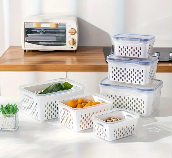 Fruit Storage Containers with Colander Lids (4-Pack) – Fridge Organizer & Fresh Produce Keeper