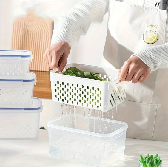 Fruit Storage Containers with Colander Lids (4-Pack) – Fridge Organizer & Fresh Produce Keeper