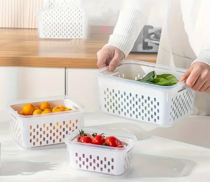 Fruit Storage Containers with Colander Lids (4-Pack) – Fridge Organizer & Fresh Produce Keeper