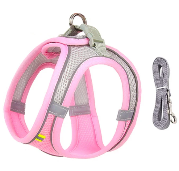 Reflective Adjustable Pet Harness Vest with Chest Rope Set - Perfect for Small to Medium Dogs, Breathable Design for Comfortable Outdoor Walks
