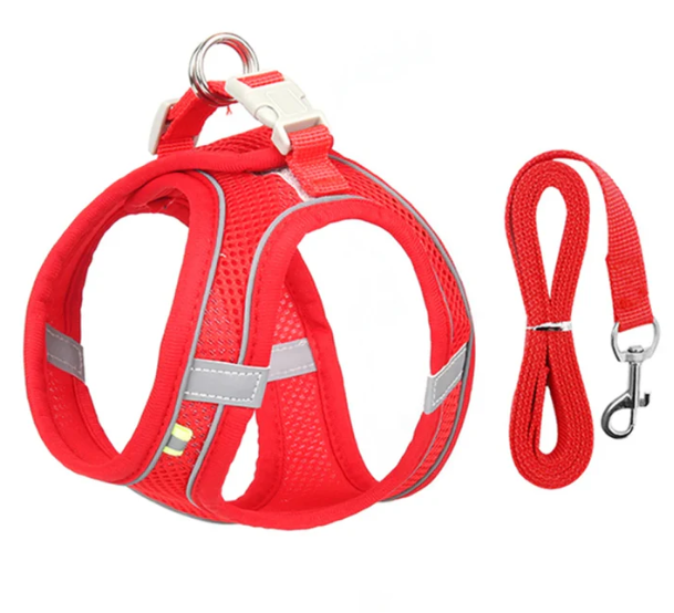 Reflective Adjustable Pet Harness Vest with Chest Rope Set - Perfect for Small to Medium Dogs, Breathable Design for Comfortable Outdoor Walks