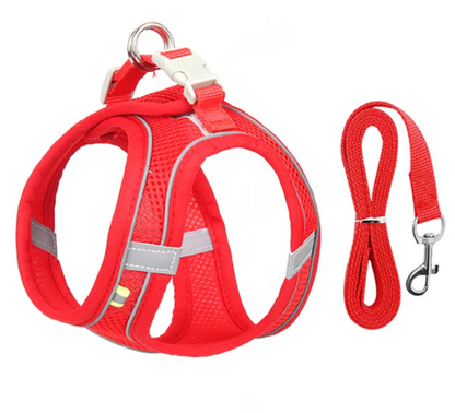 Reflective Adjustable Pet Harness Vest with Chest Rope Set - Perfect for Small to Medium Dogs, Breathable Design for Comfortable Outdoor Walks