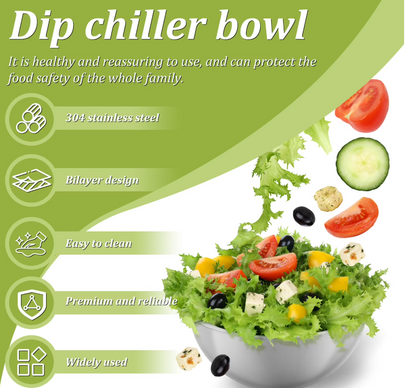 🧊Stainless Steel Dip Chiller Bowl Serving Bowl with Double Walled Ice Cavity Insulated Etch Resistant Robust Long Service Life for Party Gatherings