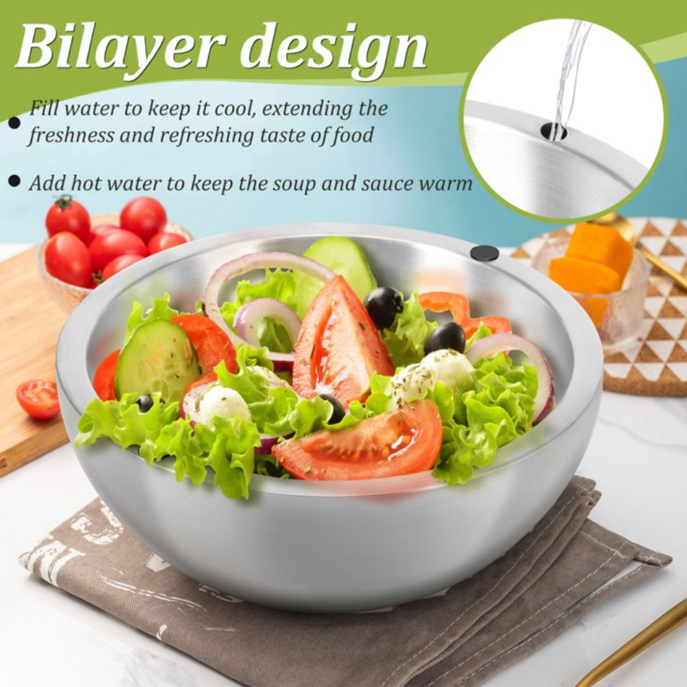 🧊Stainless Steel Dip Chiller Bowl Serving Bowl with Double Walled Ice Cavity Insulated Etch Resistant Robust Long Service Life for Party Gatherings