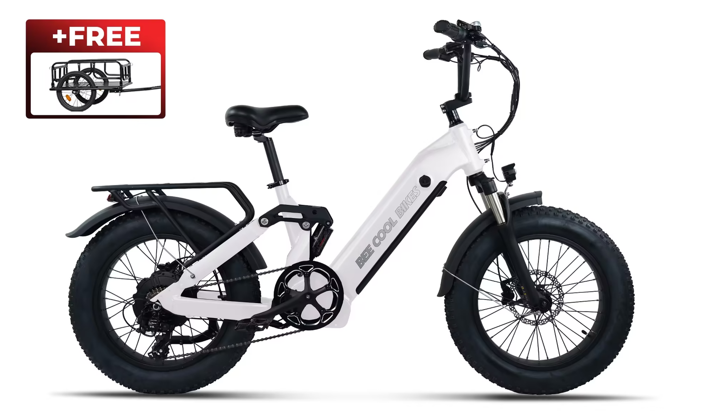 Foldable Fat Tire Electric Bike with Full Suspension, Long Range & FREE Cargo Trailer