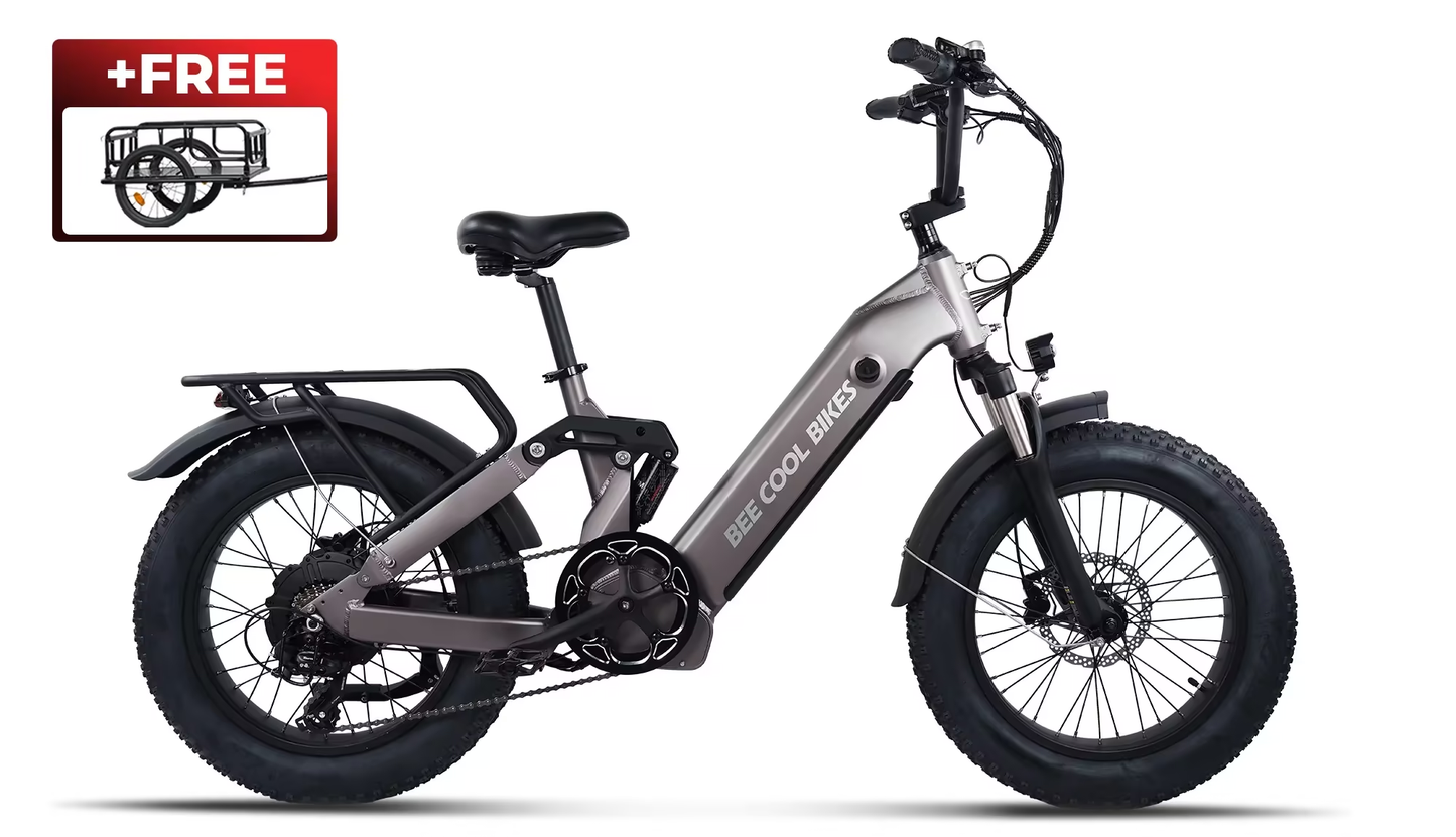 Foldable Fat Tire Electric Bike with Full Suspension, Long Range & FREE Cargo Trailer