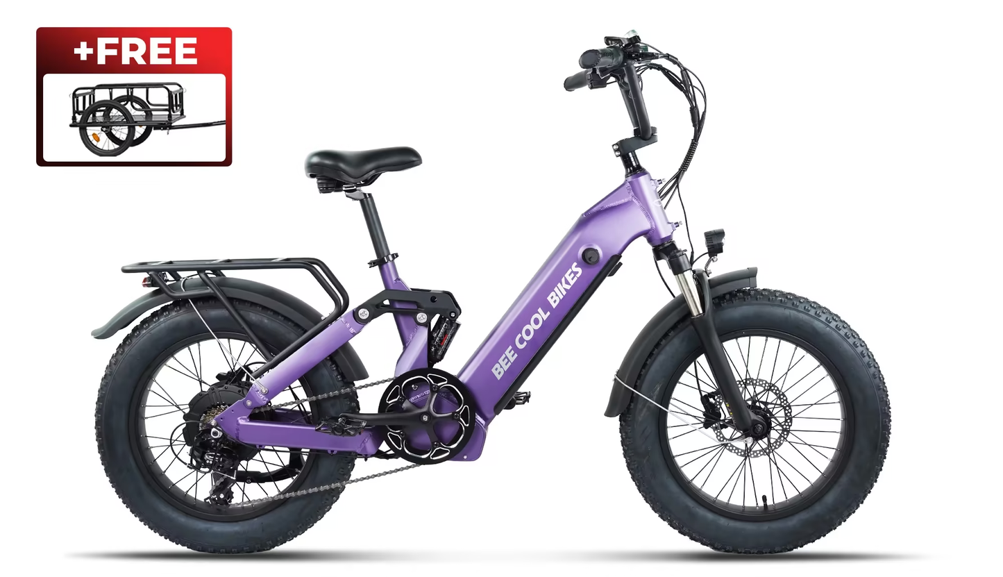 Foldable Fat Tire Electric Bike with Full Suspension, Long Range & FREE Cargo Trailer