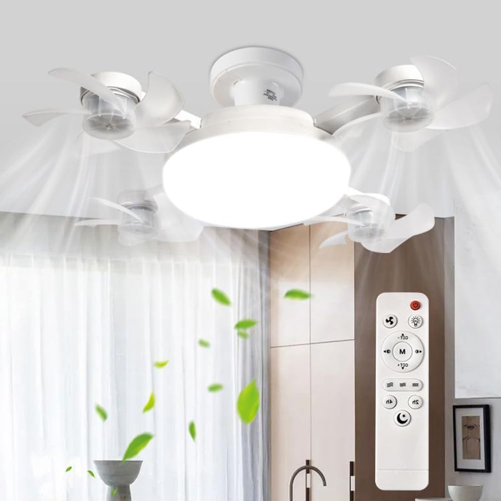 2026 New E27 B22 Screw in Socket Ceiling Fan Light, Drone-Style 4 Head 2-in-1 Silent LED Fan Lamp with Remote Control, 3 Speed 3 Color