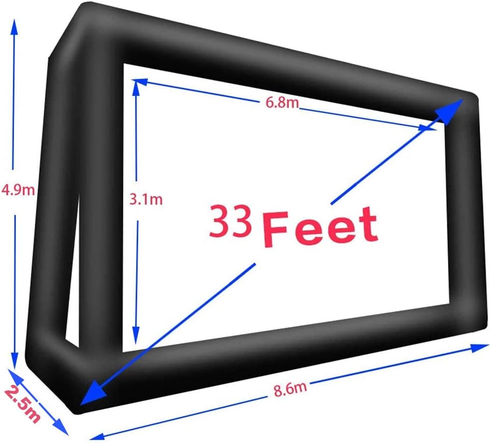 33' Huge Inflatable Movie Screen Outdoor Incl Blower - Seamless Front and Rear Projection - Portable Blow Up Projector Screen for Churches, Grand Parties, Backyard Pool Fun(33 feet)