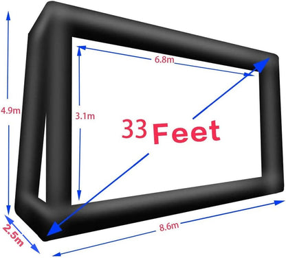33' Huge Inflatable Movie Screen Outdoor Incl Blower - Seamless Front and Rear Projection - Portable Blow Up Projector Screen for Churches, Grand Parties, Backyard Pool Fun(33 feet)