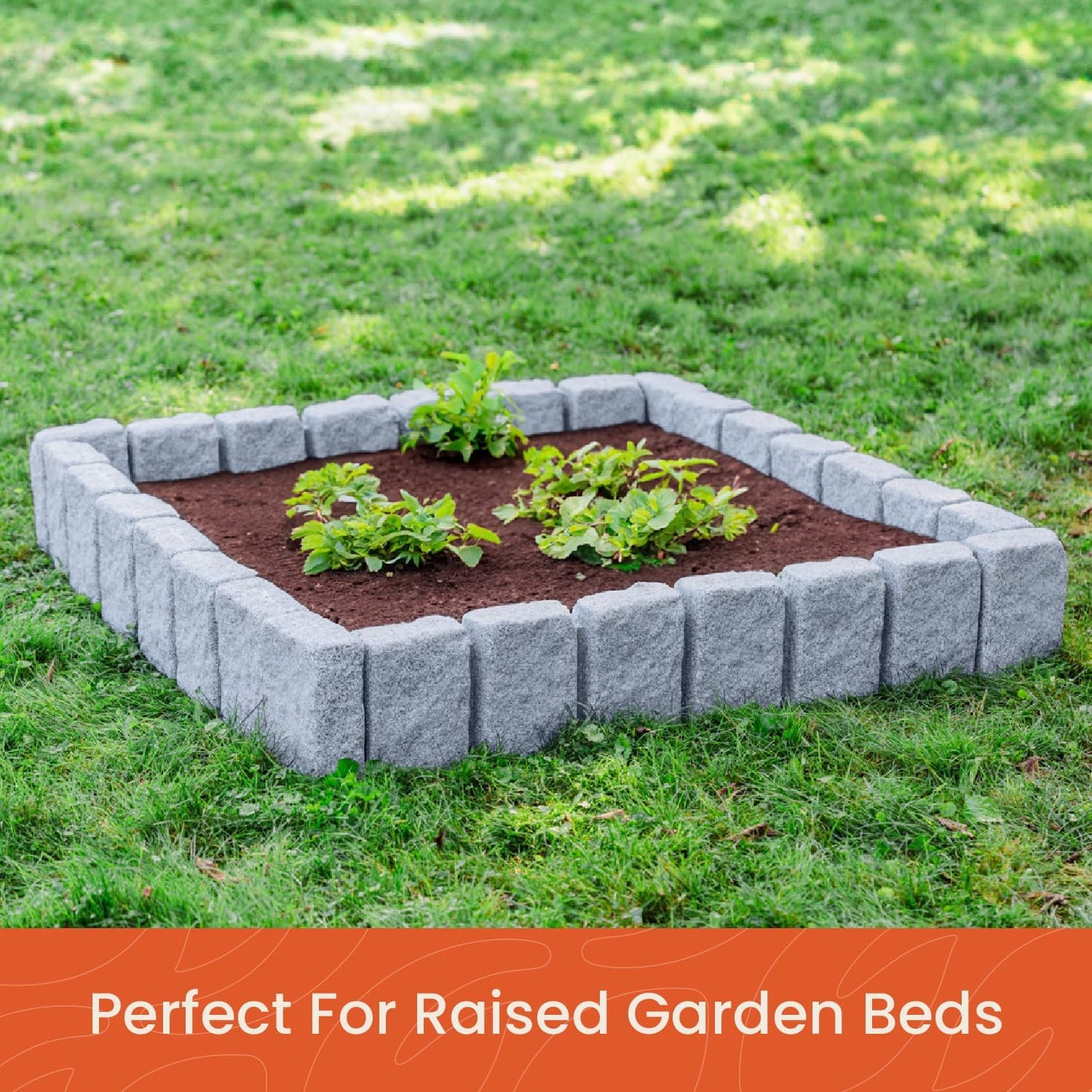 Beuta Landscape Edging | Garden Edging Border | Faux Stone Blocks for Lawn Edging, Flower Beds & Yard Edging – 10 Pack | Each Section Has 6 Blocks 48" L x 4" W x 6.5" H | 20 Spikes | Greystone