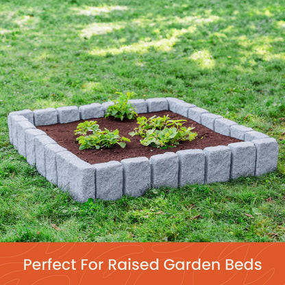 Beuta Landscape Edging | Garden Edging Border | Faux Stone Blocks for Lawn Edging, Flower Beds & Yard Edging – 10 Pack | Each Section Has 6 Blocks 48" L x 4" W x 6.5" H | 20 Spikes | Greystone