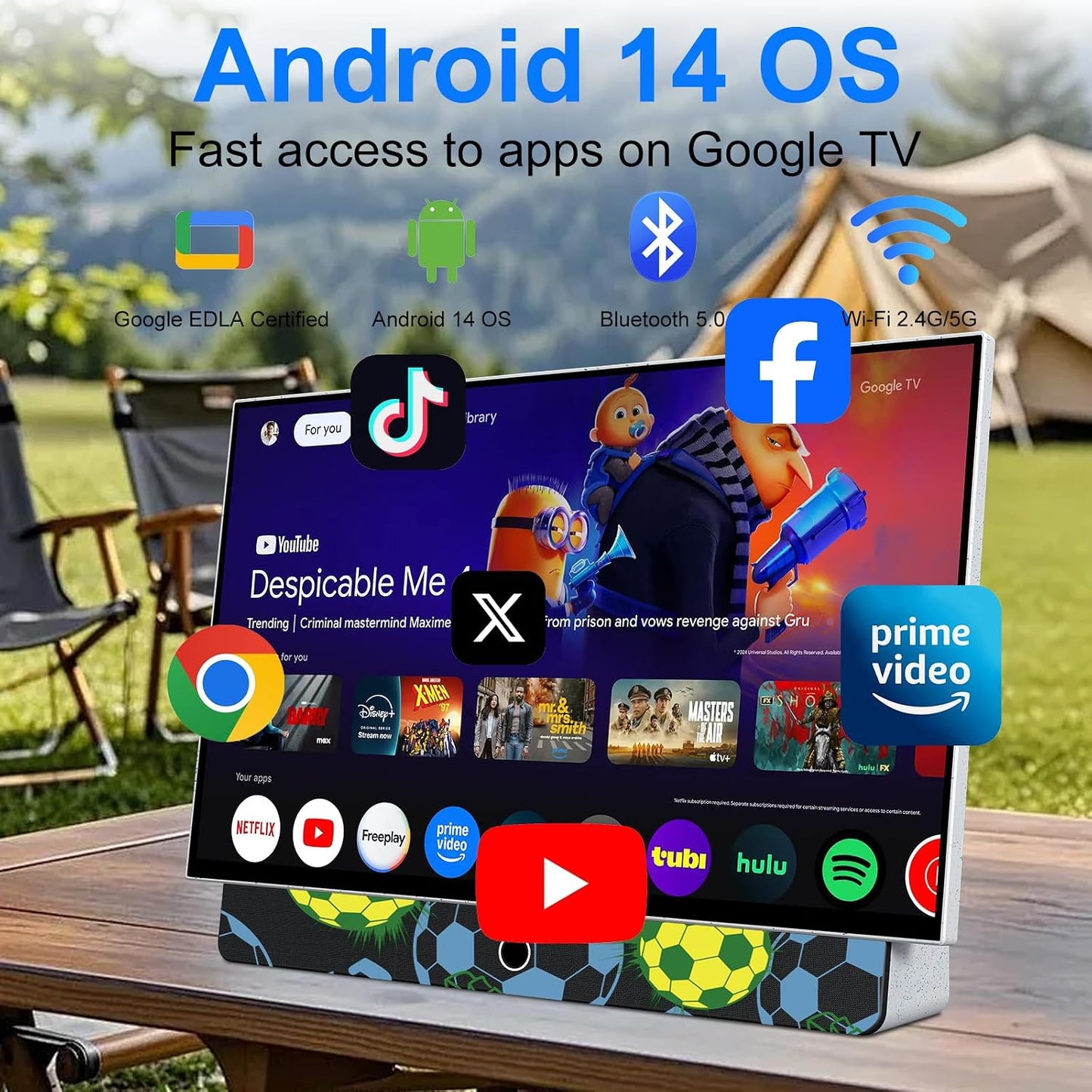 27-Inch Portable Smart TV with Battery Operated, 1080P FHD Smart TV OS, HDR10, Dolby Audio, Chromecast & Bluetooth, Ideal for Outdoor Viewing, RV Trips, Sports & Movie Nights (G27CF,Orange)