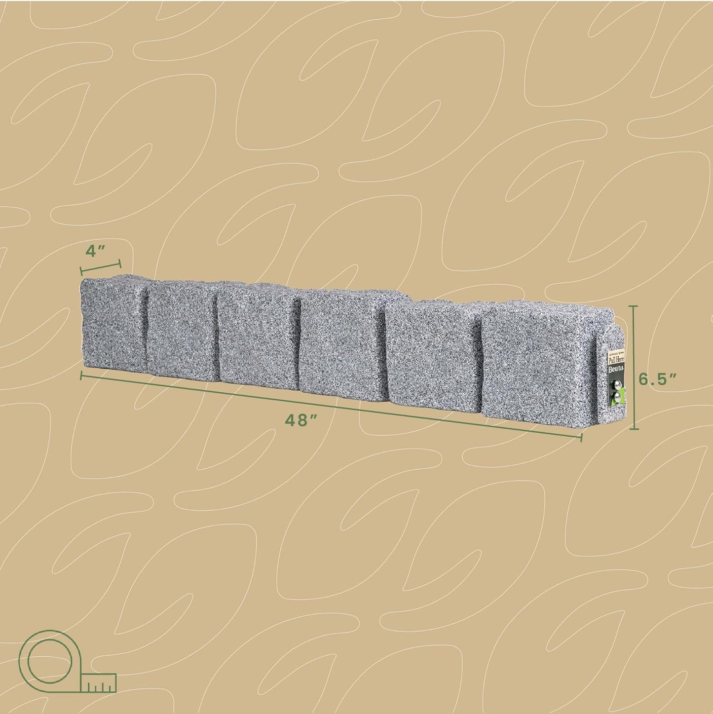 Beuta Landscape Edging | Garden Edging Border | Faux Stone Blocks for Lawn Edging, Flower Beds & Yard Edging – 10 Pack | Each Section Has 6 Blocks 48" L x 4" W x 6.5" H | 20 Spikes | Greystone