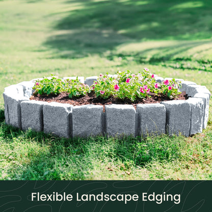 Beuta Landscape Edging | Garden Edging Border | Faux Stone Blocks for Lawn Edging, Flower Beds & Yard Edging – 10 Pack | Each Section Has 6 Blocks 48" L x 4" W x 6.5" H | 20 Spikes | Greystone