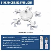 2026 New E27 B22 Screw in Socket Ceiling Fan Light, Drone-Style 4 Head 2-in-1 Silent LED Fan Lamp with Remote Control, 3 Speed 3 Color