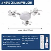 2026 New E27 B22 Screw in Socket Ceiling Fan Light, Drone-Style 4 Head 2-in-1 Silent LED Fan Lamp with Remote Control, 3 Speed 3 Color