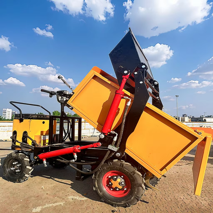 Heavy Duty Electric Self-Loading Dump Cart | 3-Wheel Construction Utility Dumper