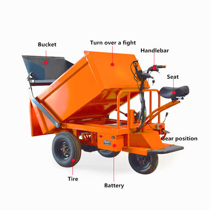 Heavy Duty Electric Self-Loading Dump Cart | 3-Wheel Construction Utility Dumper