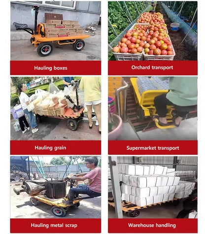 Reverse-Ride Electric Three- or Four-Wheel Flatbed Cart Warehouse/Factory Yard Heavy-Duty Hand Truck with Lifting Function