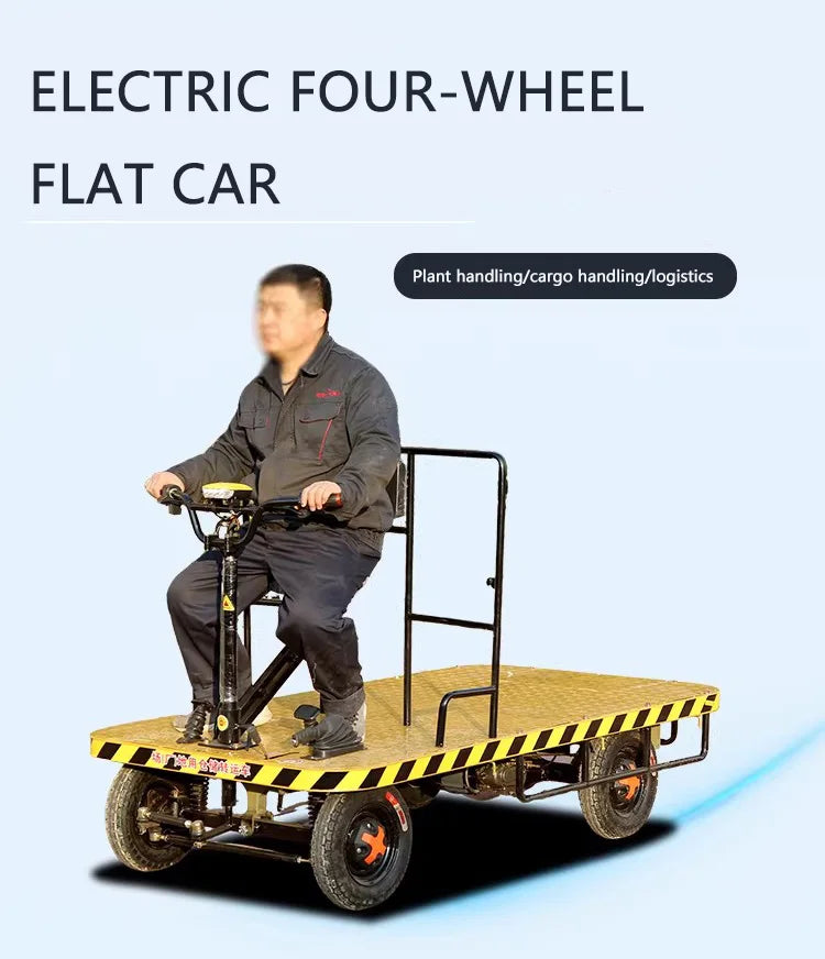 Reverse-Ride Electric Three- or Four-Wheel Flatbed Cart Warehouse/Factory Yard Heavy-Duty Hand Truck with Lifting Function