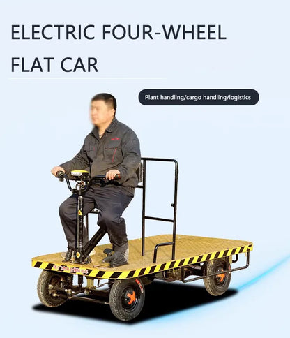 Reverse-Ride Electric Three- or Four-Wheel Flatbed Cart Warehouse/Factory Yard Heavy-Duty Hand Truck with Lifting Function