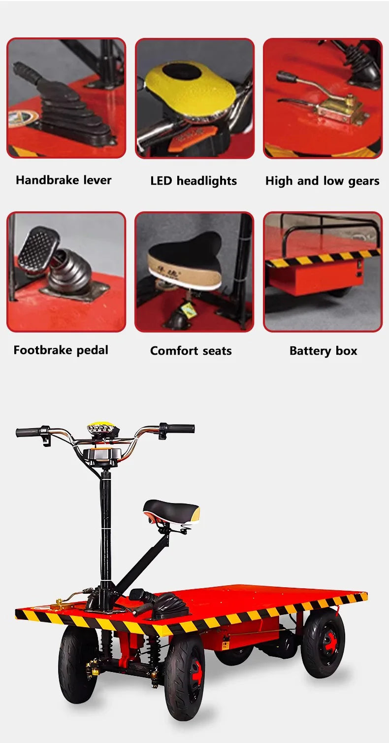 Reverse-Ride Electric Three- or Four-Wheel Flatbed Cart Warehouse/Factory Yard Heavy-Duty Hand Truck with Lifting Function