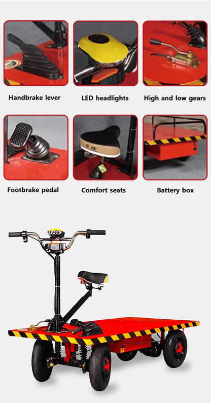 Reverse-Ride Electric Three- or Four-Wheel Flatbed Cart Warehouse/Factory Yard Heavy-Duty Hand Truck with Lifting Function