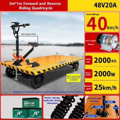 Reverse-Ride Electric Three- or Four-Wheel Flatbed Cart Warehouse/Factory Yard Heavy-Duty Hand Truck with Lifting Function