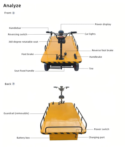 Reverse-Ride Electric Three- or Four-Wheel Flatbed Cart Warehouse/Factory Yard Heavy-Duty Hand Truck with Lifting Function