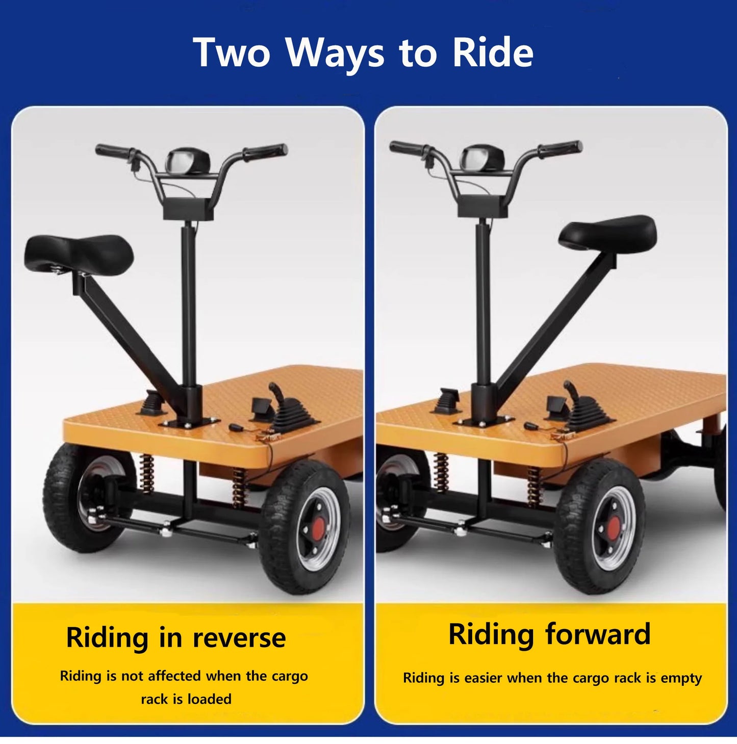 Reverse-Ride Electric Three- or Four-Wheel Flatbed Cart Warehouse/Factory Yard Heavy-Duty Hand Truck with Lifting Function
