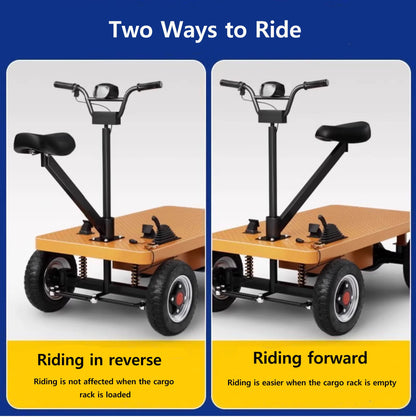 Reverse-Ride Electric Three- or Four-Wheel Flatbed Cart Warehouse/Factory Yard Heavy-Duty Hand Truck with Lifting Function