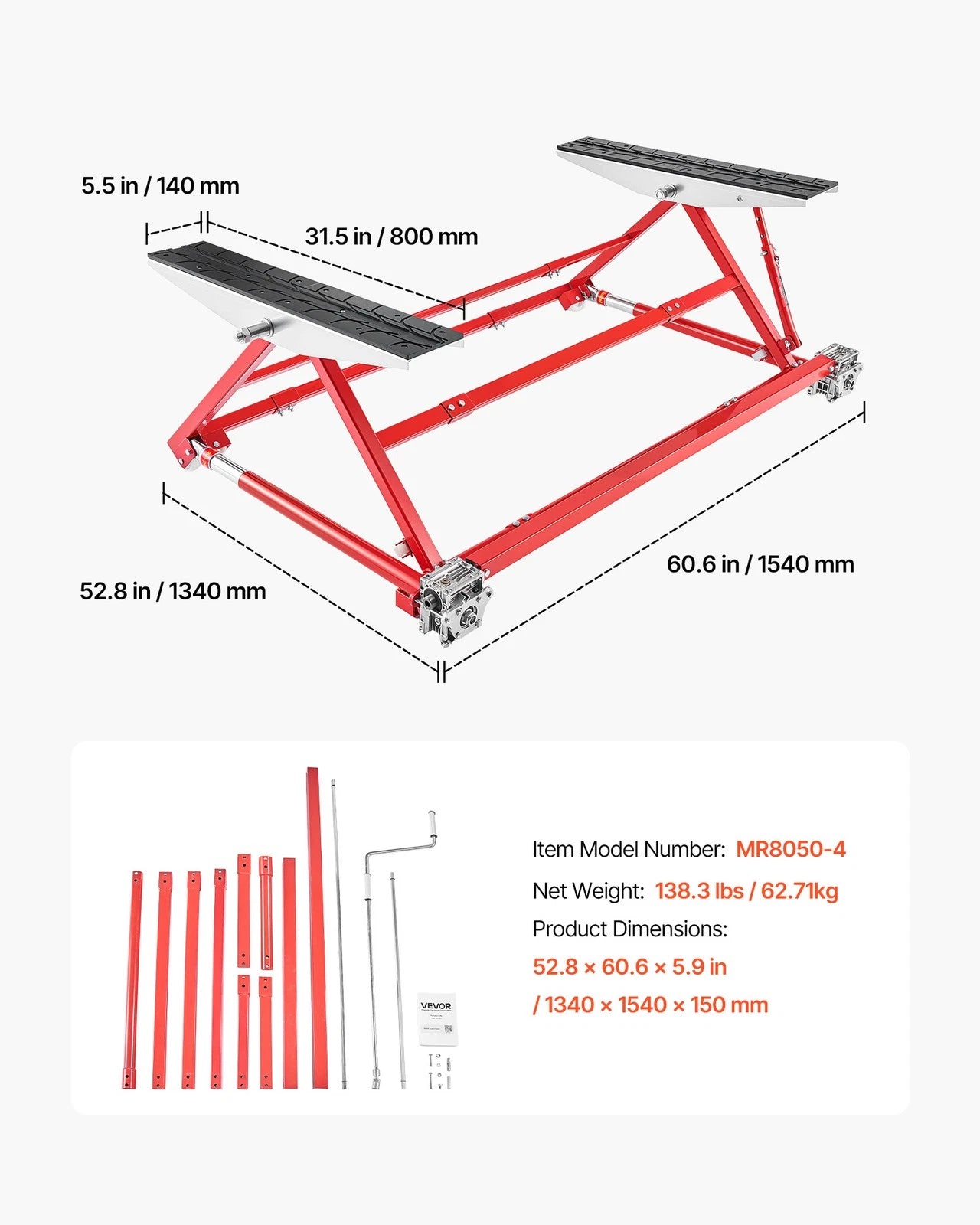 VEVOR Portable Car Lift 4400 lbs Manual Car Lift System Jack 23" Home Garage